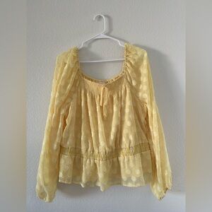 LC Lauren Conrad Yellow Smocked Tie Front Blouse